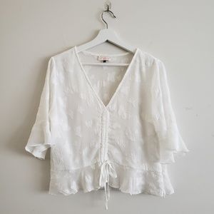 Alythea Women's Sheer White Thred UP Top With Bow